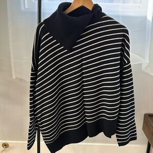 All Saints roll neck jumper in black and stripe